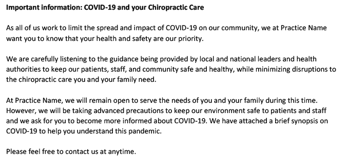 COVID-19 Memo to Patients